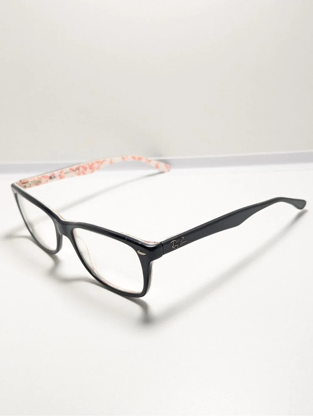 Ray-Ban RB522B Black Pink Floral Rectangle Women's Eyeglasses Frame 53-17-140